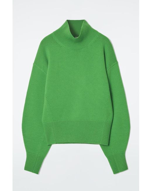 COS Green Funnel-neck Waisted Wool Sweater