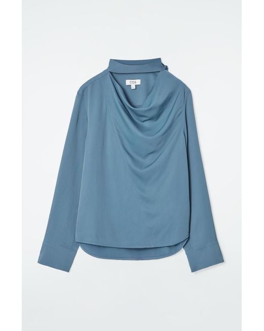 COS Blue Draped Scarf-Detail Blouse
