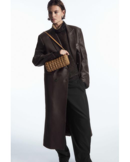 COS Brown Braided Barrel Shoulder Bag - Leather