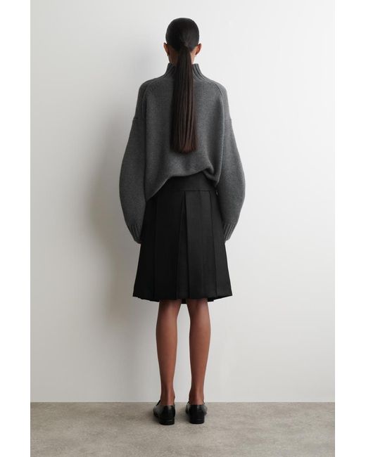 COS Black Pleated Wool-Blend Skirt