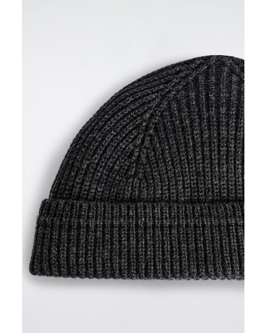 COS Black Ribbed Wool-Cotton Fisherman Beanie for men