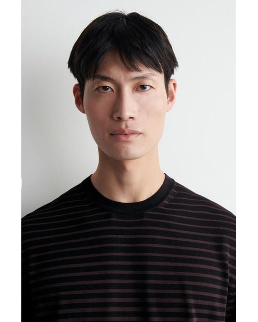 COS Blue Striped Knitted Cotton T-Shirt for men