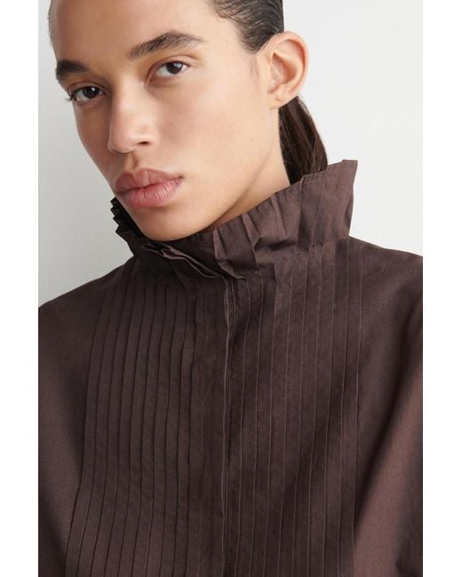 COS Brown Pintucked Cotton Blouse