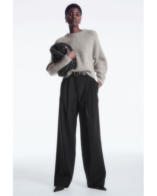 COS Black Wide-leg Tailored Wool Pants