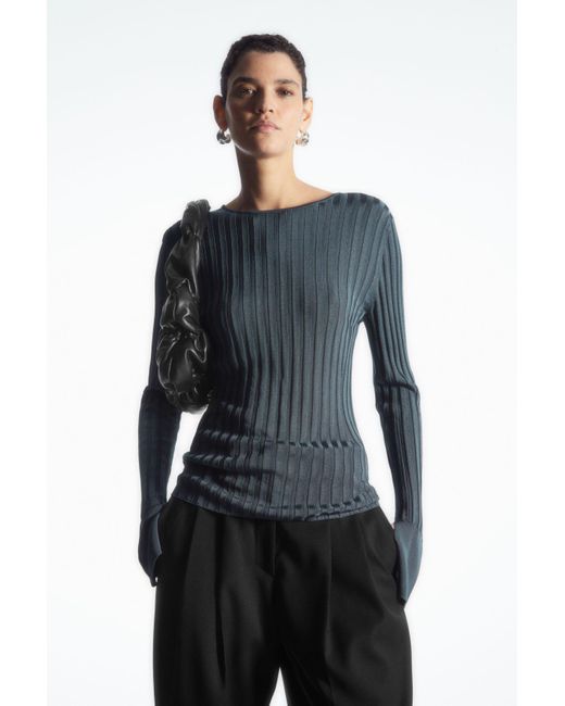 COS Blue Rib-knit Long-sleeved Top