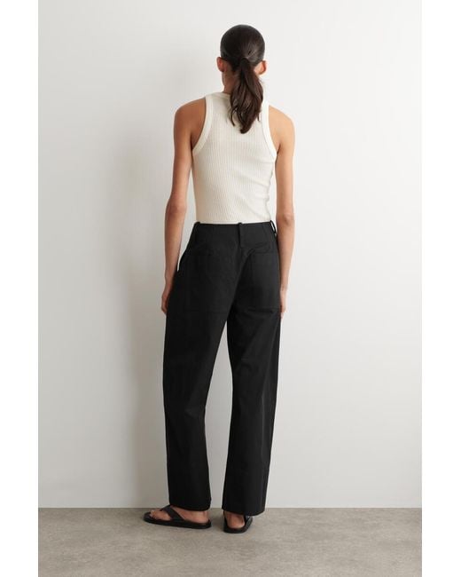 COS Black Barrel-Leg Pima Cotton Trousers
