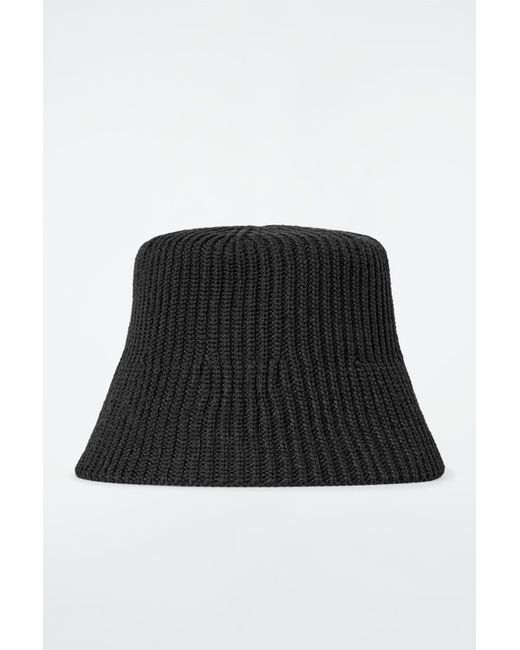 COS Black Ribbed Wool-blend Bucket Hat