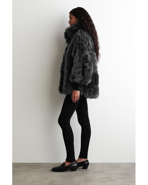 COS Black Funnel-Neck Shearling Jacket