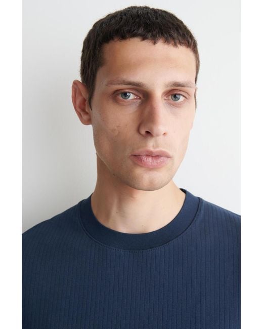COS Blue Heavyweight Ribbed T-Shirt for men