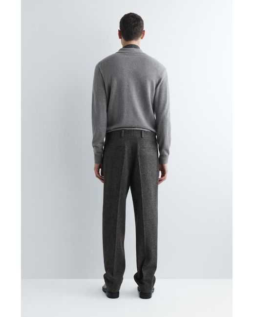 COS Gray Wool-Herringbone Regular-Fit Straight-Leg Trousers for men