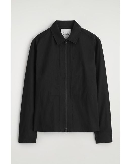 COS Black Cotton Zip-Up Overshirt for men