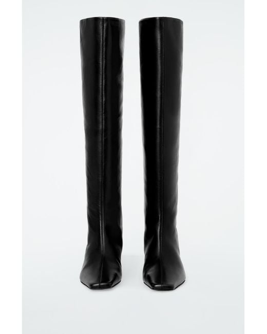COS Black Slouched Leather Knee-High Boots