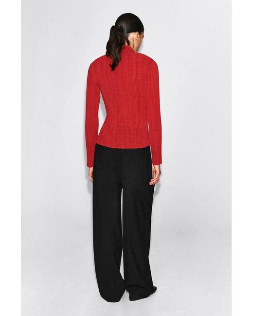 COS Red Pleated Jacquard Cardigan