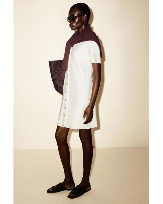 COS White Buttoned Milano-Knit Mini Dress