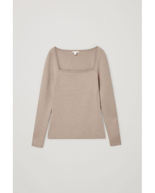 COS Natural Cotton-silk Mix Square Neck Long Sleeve Top