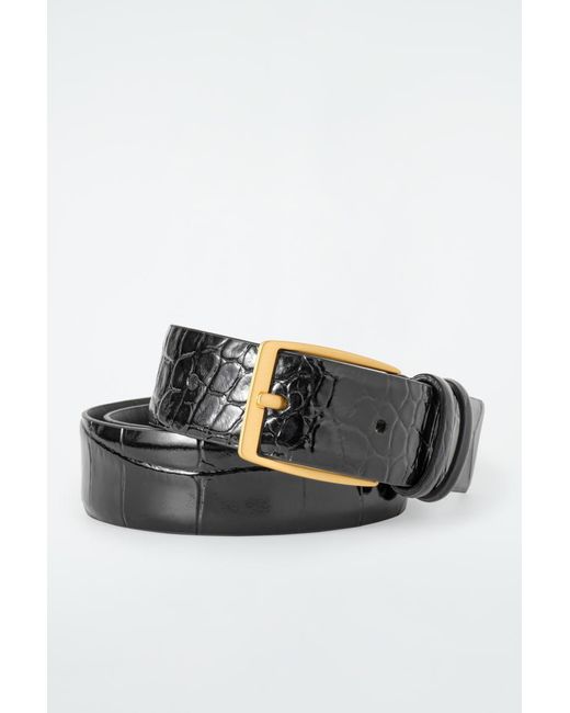 COS Black Croc-effect Leather Belt