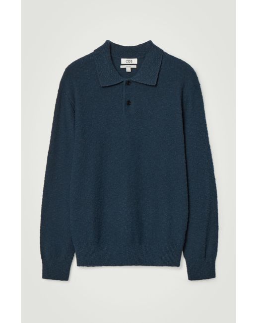 COS Blue Bouclé-knit Long-sleeved Polo Shirt for men