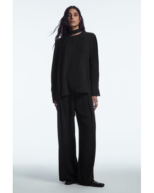 COS Black Pleated Elasticated Wide-leg Trousers