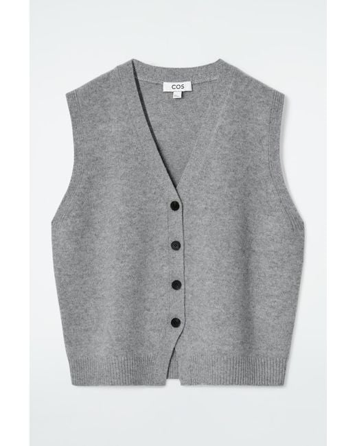 COS Gray V-Neck Merino Wool Waistcoat