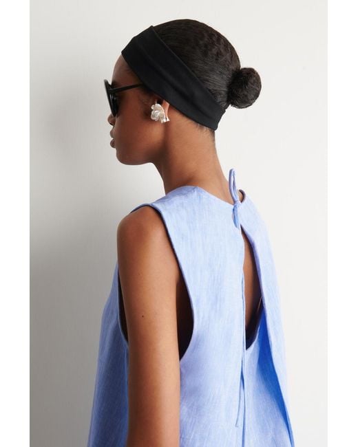 COS Blue V-Neck Open-Back Linen Mini Dress
