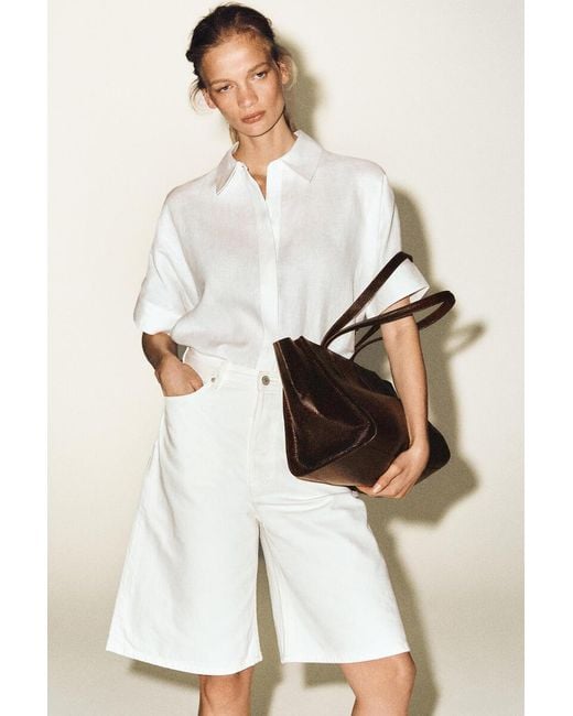 COS White Knee-Length Denim Shorts