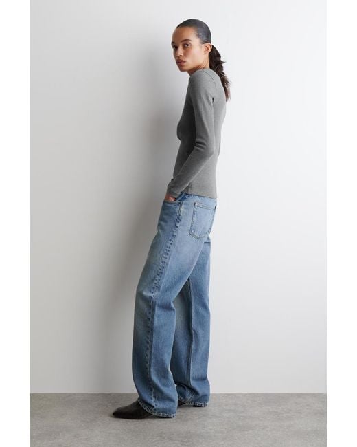 COS Gray Long-Sleeved Henley Top
