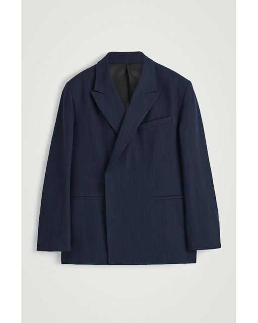 COS Blue Relaxed Double-Breasted Linen Blazer for men