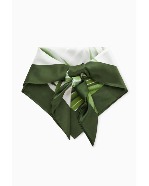 COS Green Leaf-print Silk Scarf