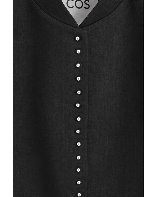 COS Black Stud-Detail Cropped Linen Blazer