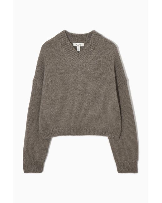 COS Brown Cropped V-neck Mohair Sweater