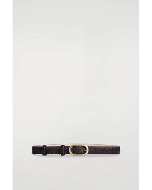 COS Brown Oval-Buckle Pony Hair-Effect Leather Belt