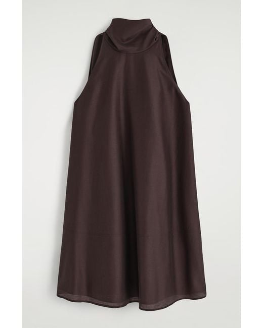 COS Brown Fluid Halterneck Mini Dress