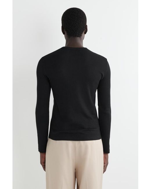 COS Black Slim Ribbed Cotton Long-Sleeved T-Shirt for men
