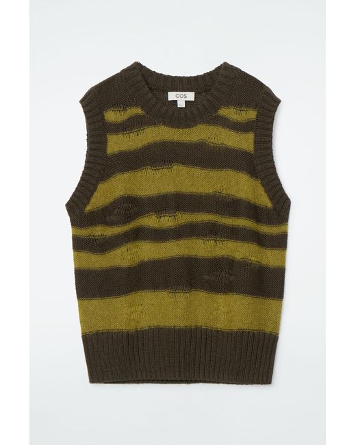 COS Green Distressed Striped Linen-blend Knitted Tank