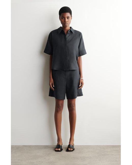 COS Black Oversized Short-Sleeved Linen Shirt