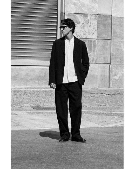 COS Black Seersucker Relaxed-Fit Straight-Leg Pants for men