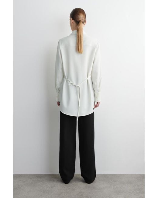 COS White Wool-Blend Tuxedo Shirt