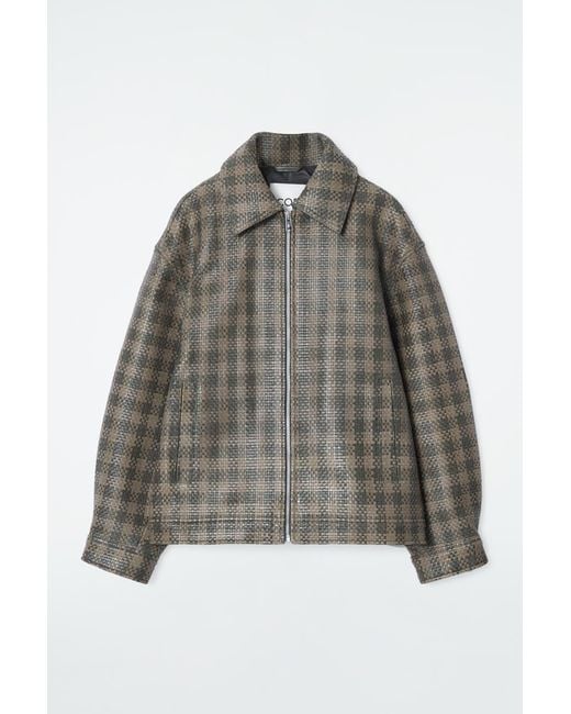 COS Gray Checked Woven Leather Jacket