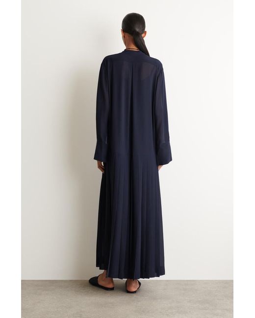 COS Blue Pleated Bow-Detail Midi Shirt Dress