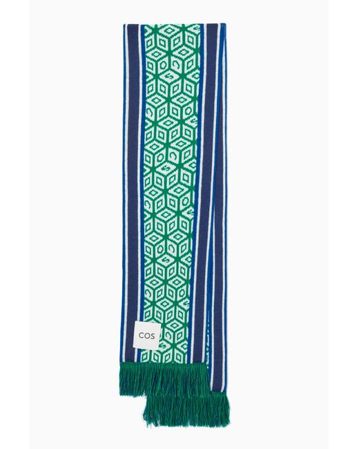 COS Green Jacquard-knit Wool Football Scarf for men