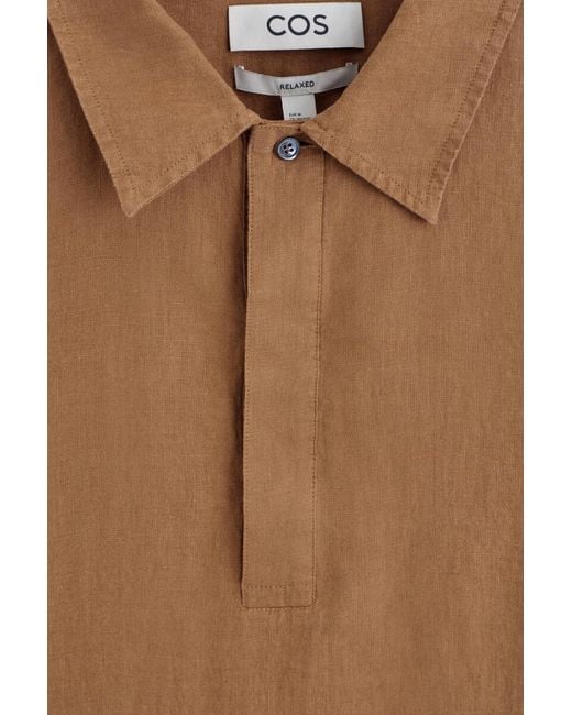 COS Black Linen Popover Shirt for men