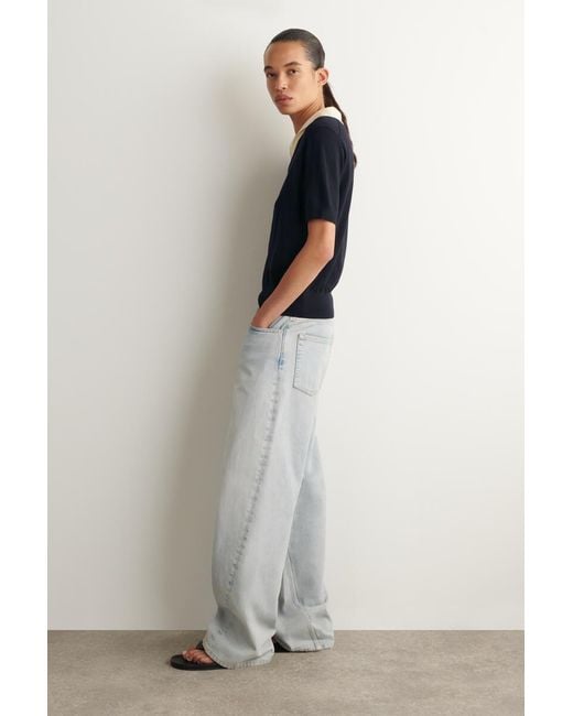 COS Blue Merino Wool Layered Polo Shirt