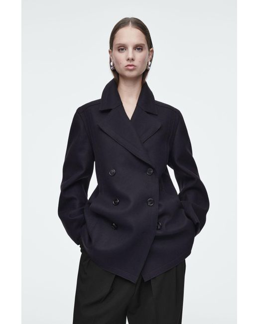 COS Blue Relaxed Wool Pea Coat