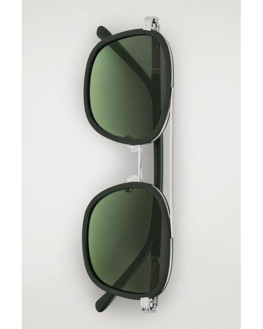 COS Green Round-Frame Aviator Sunglasses for men