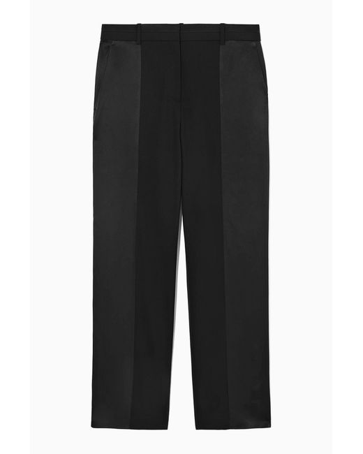 COS Black Satin-paneled Wool Tuxedo Pants