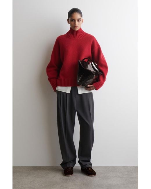 COS Red Cashmere Mock-Neck Sweater