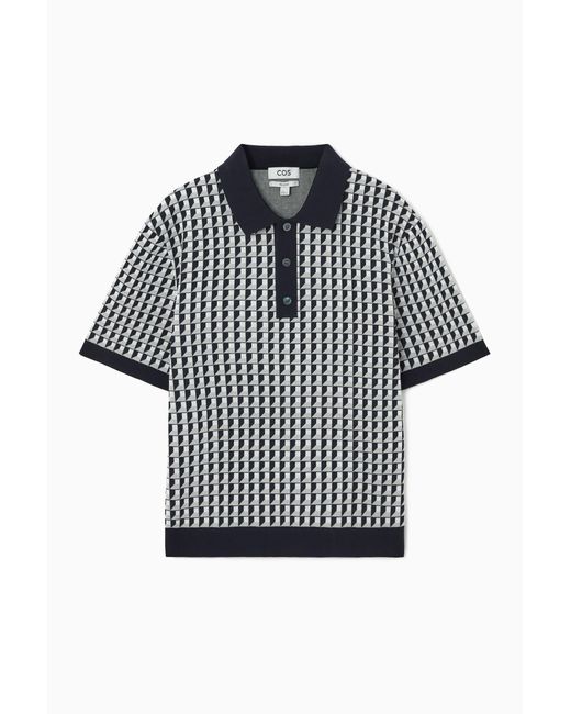 COS Gray Geometric-jacquard Polo Shirt for men