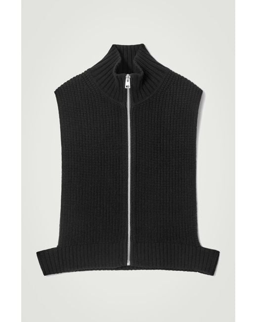 COS Black Open-Side Zip-Up Wool Vest for men
