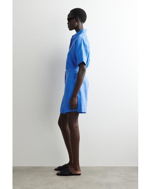 COS Blue Tailored Elasticated Linen Shorts