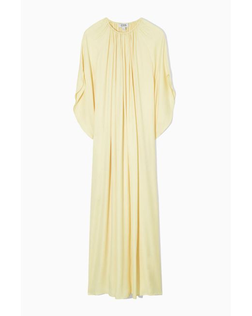 COS Yellow Floaty Gathered Midi Dress